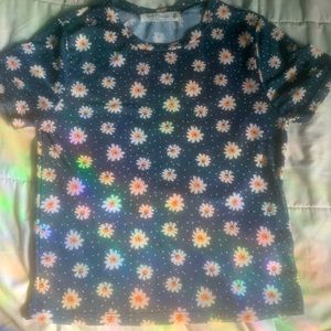 Blue See Through Floral Crop Top